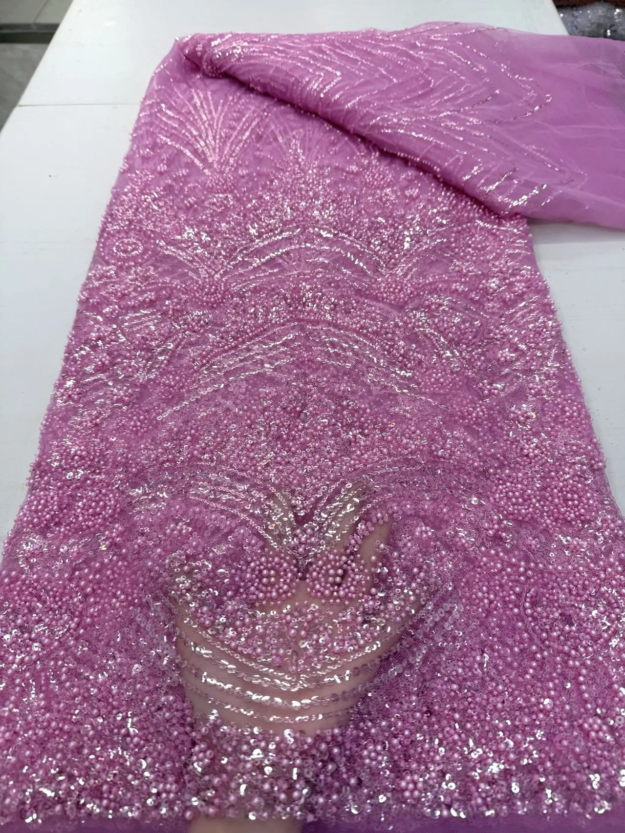 

African Sequins Beaded Lace Fabric Nigerian Groom Embroidery 2026 High Quality French Tulle Lace Fabric for Bridal Wedding