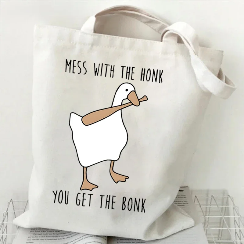 Funny Honk Untitled Goose Game Women Handbags Harajuku Goose Shopping Bags Cartoon Canvas Shoulder Bags Student Tote Bags