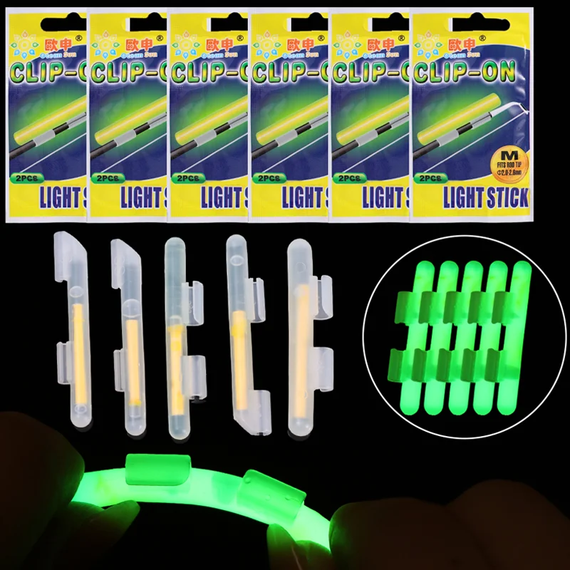 2/4/6PCS Clip on Fishing Glow Stick S/M/L/XL Fluorescent Light Stick Dry Type Luminous Wand Clip Night Fishing Accessories