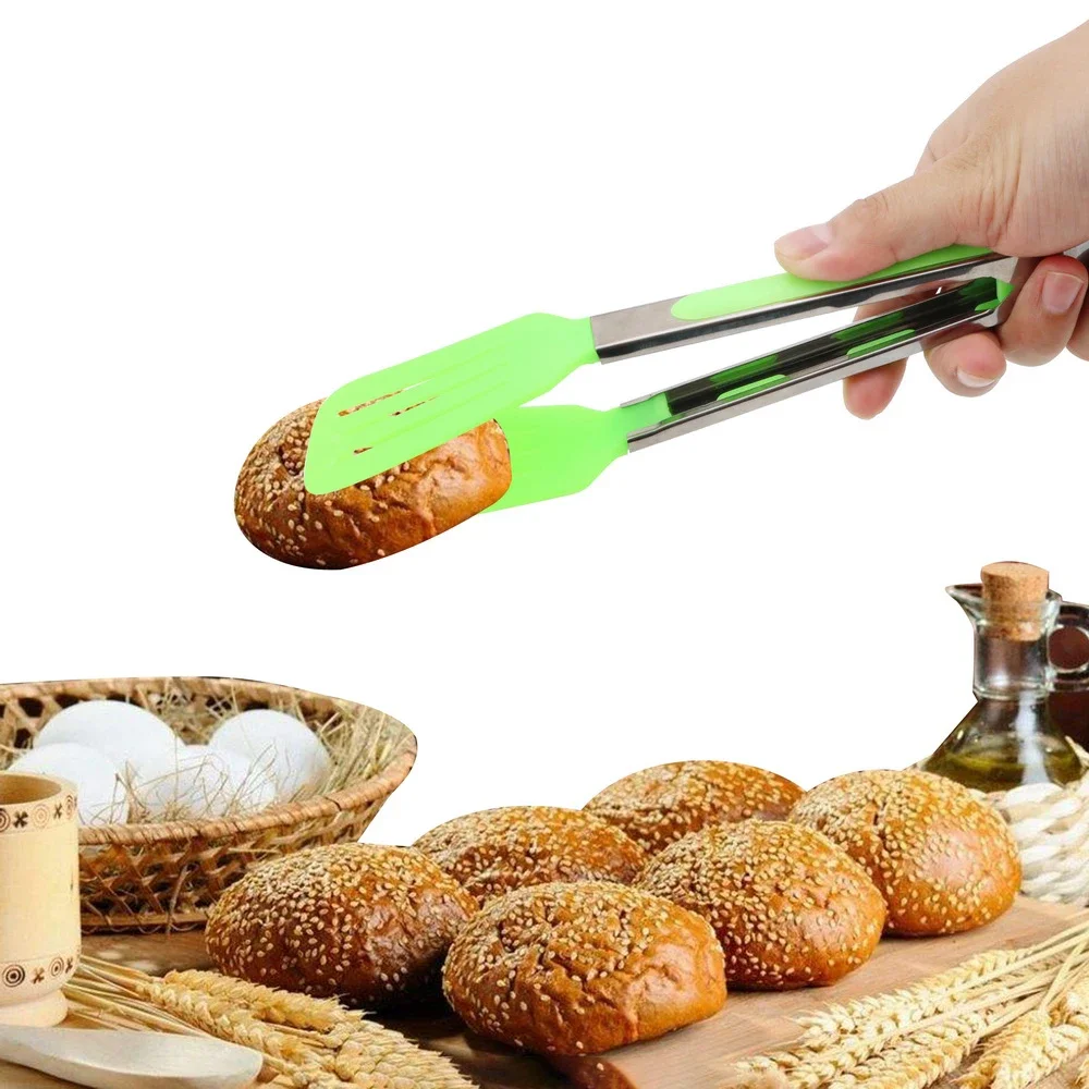 Non-Stick Kitchen Tongs Stainless Steel Handle Cooking Utensil for Pizza Bread Steak BBQ Grilling Serving
