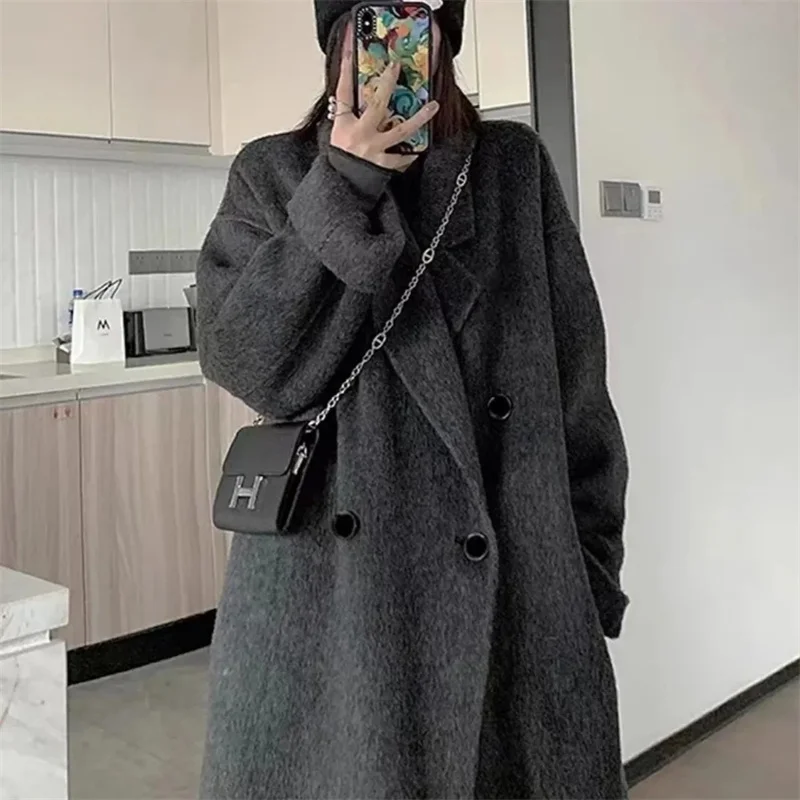 Manteau en cachemire double face pour femme, manteau à double boutonnage, long et solide, vintage, document, mode, hiver, 2025