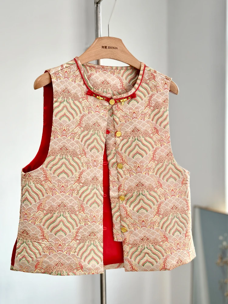 

New Chinese Style Jacquard Red Vest Spring and Autumn Young Thin Outer Wear Suit Upper Clothes High-End Song Dynasty Brocade