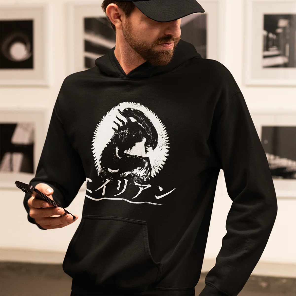 

Kanji Alien 80s Science Fiction Retro Movie Weyland Xenomorph Prometheus winter clothes man sweatshirt graphic hoodies for men