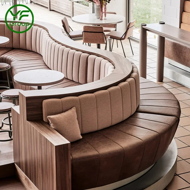 Wholesale Custom Durable Restaurant Furniture S Shape Wooden Velvet Curved Booth Seating and Table Chair Set Cafe Hotel
