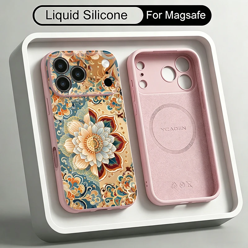 Vintage Floral Pattern Soft Case - Магнитный жидкий силиконовый чехол для iPhone