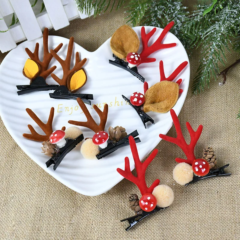 Antlers Elk Moose Christmas Hair Pins Cute Cute Christmas Elk Hair Clip Decor Supplies Home Xmas Kid Toy Gift Hair Accessories