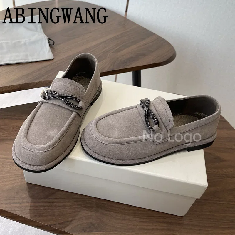 2025 Spring Autumn New Suede Leather Flats Loafers for Women Slip On Runway Ladies Office Shoes Lazy Shoes Women Casual Shoes