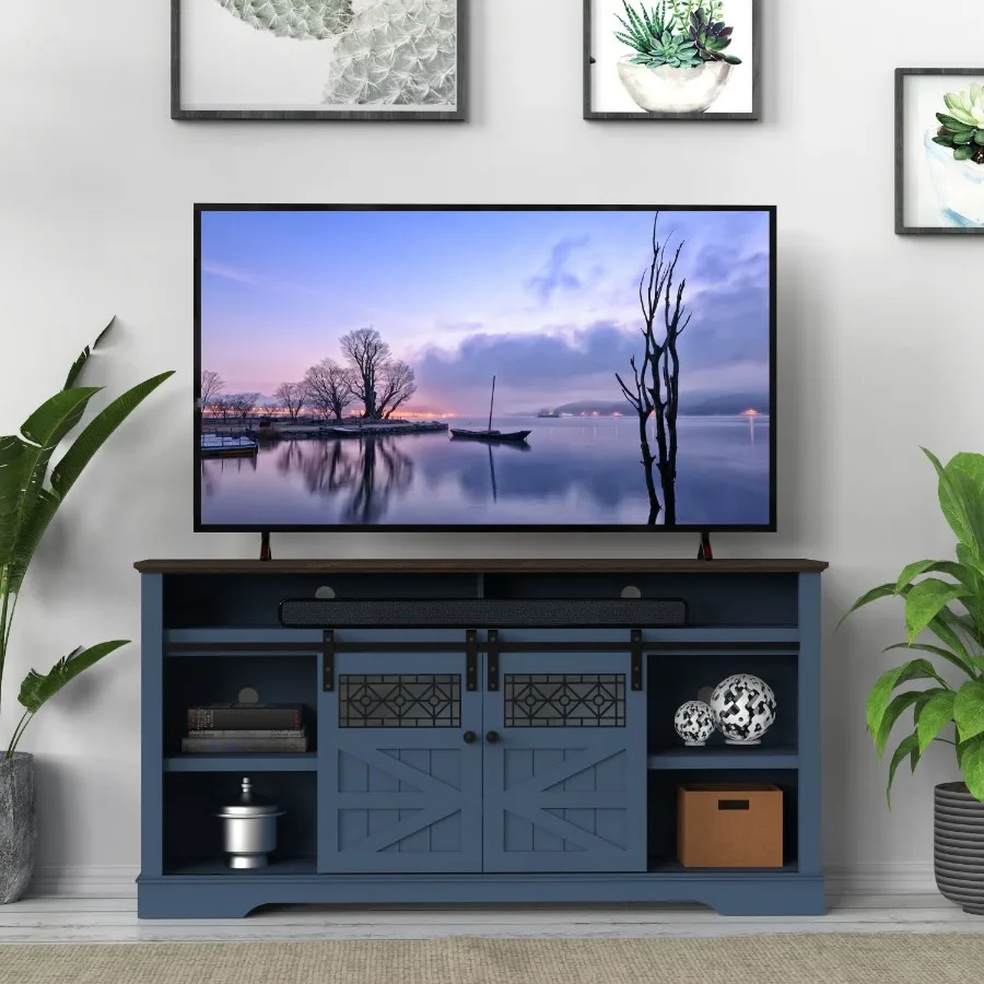 Farmhouse TV Stand with Sliding Barn Door and Drawer 75" Rustic Entertainment Center for TVs up to 75" Buffet Storage Cabinet f