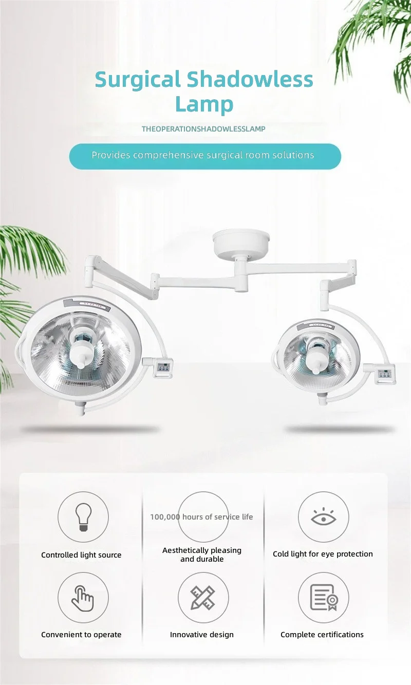 Surgical Shadowless LED Lamp, Cold Light Source, Ceiling-Mounted for Hospital Operating Room, Dental, Eye, Pet Surgery Lighting