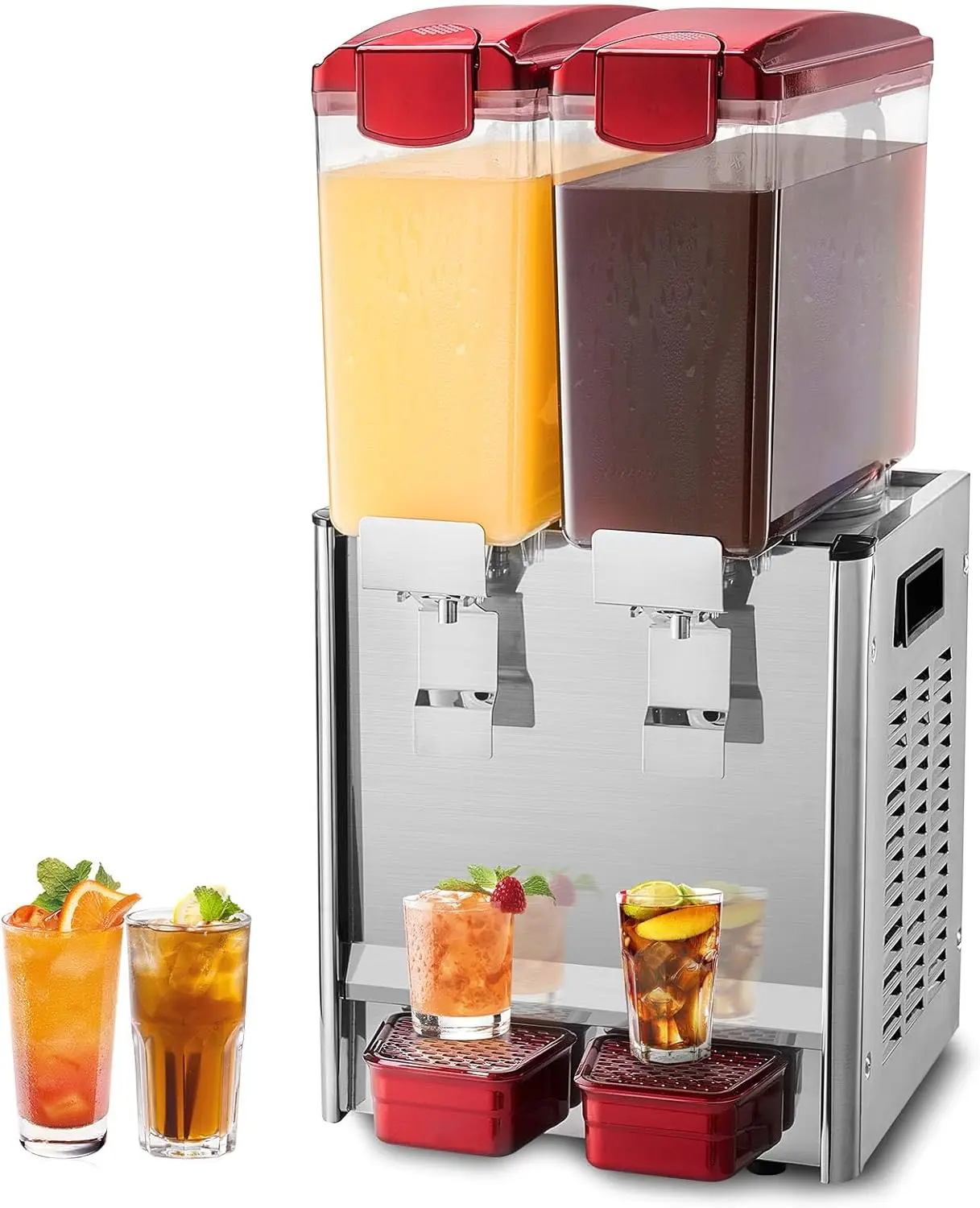 Commercial Beverage Dispenser, 2 Tanks 10 L / 10.6 QT Per Tank Juice Dispenser, 260W Stainless Steel Ice Tea Drink Machine