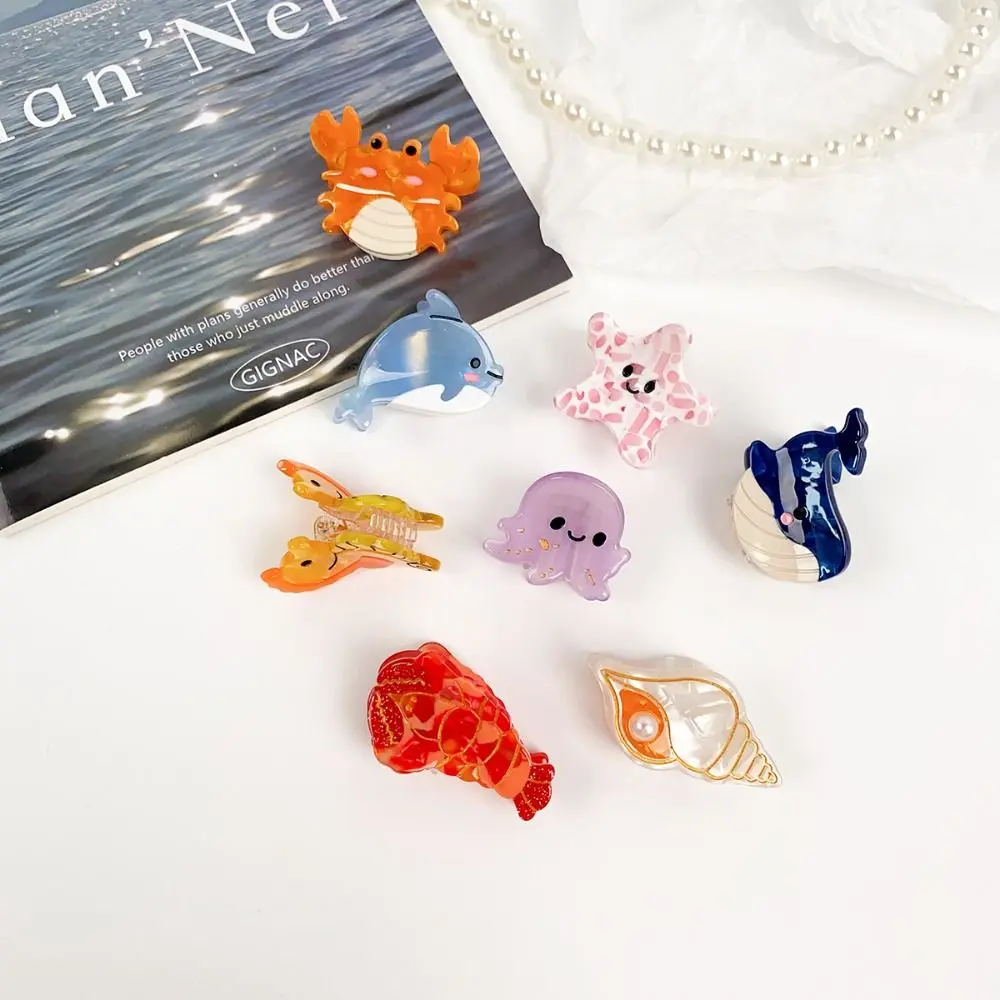

Lobster Cartoon Small Hair Claw Clip Whale Sea Horse Ocean Series Hairpin Hair Accessories Acetate Barrette Girls