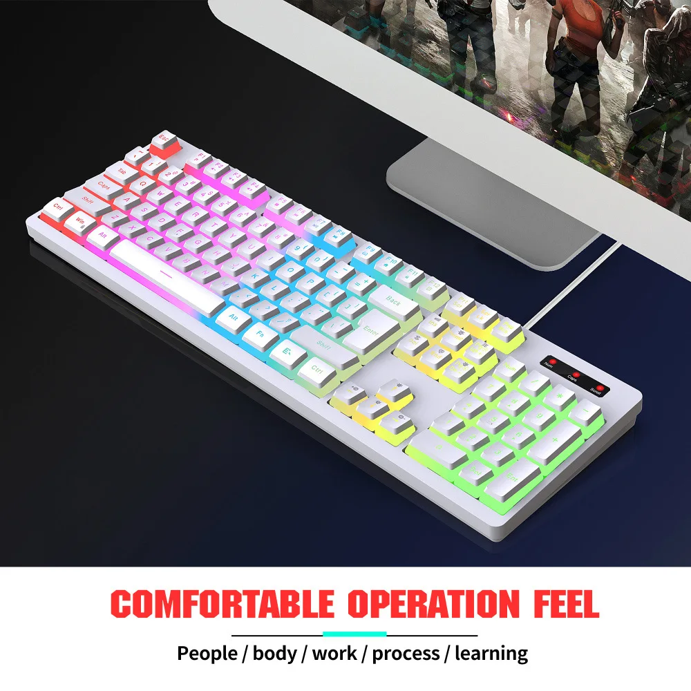 

104-Key wired membrane keyboard RGB backlit pudding keycaps mechanical feel computer gaming keyboard