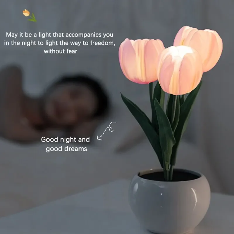 Tulip Table Lamp LED Bedside Lamp Simulation Flower Bouquet Bedroom Bedside Romantic Atmosphere Birthday Gift Home Decoration