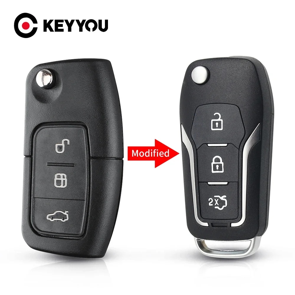 

KEYYOU 10pcs 3 Buttons Modified Flip Car Remote Key Shell For Ford Focus Fiesta C-Max S-Max Ka Mondeo Galaxy Uncut Folding Key