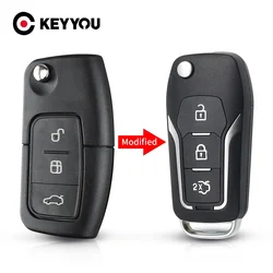 KEYYOU modificato Flip Remote Car Key Shell custodia pieghevole a 3 pulsanti per Ford Focus 2 3 mondeo Fiesta C Max S Max Galaxy Mondeo key