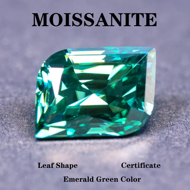 

Moissanite Stone Leaf Cut Natural Emerald Green Color Charms Gemstone DIY Advanced Jewelry Making Materials with Certified