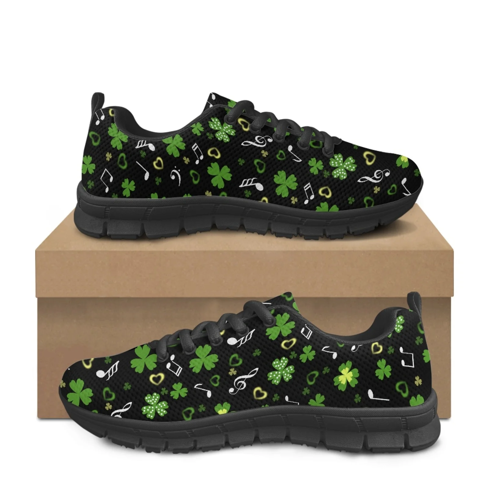 Coloranimal Shamrock Music Print Womens Cushioned Jogging Shoes for Long Standing Leisure Women Walking Shoes Fashion Sneakers