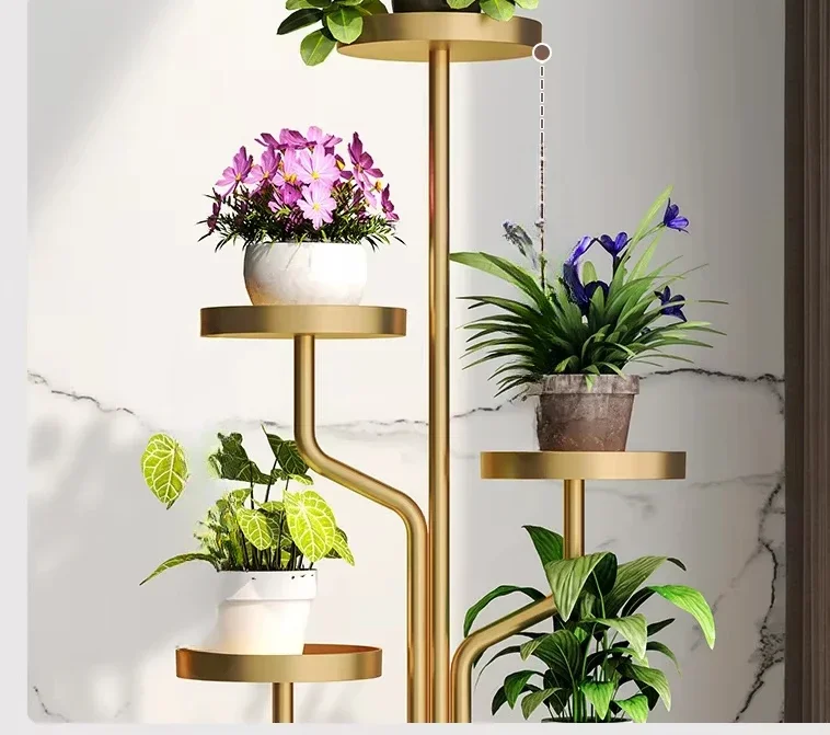 Light luxury movable flower rack, living room floor-to-ceiling wrought iron succulent plant rack, indoor balcony rack