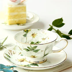 1 PC Camellia Tea Cup and Stew, 5.7 oz Ceramic Coffee Cup and Stew Plate, Drinking Cup for Breakfast, Tea Party, Afternoon Tea,