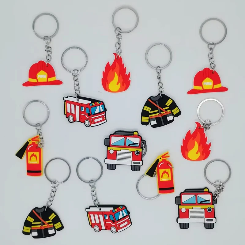 12 PCs Firefighter Party Favors, Fire Truck, PVC Keychain for Men, Keychains for Graduation Gifts, Key Ring for Son and Husband,