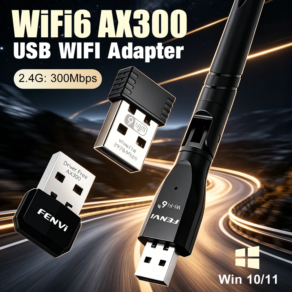 Fenvi USB 2.0 WiFi 6 AX300 Adapter 2.4G 286M Mini USB Dongle 802.11AX WiFi Wireless Adapter For PC/Laptop Win 10/11 Drive Free