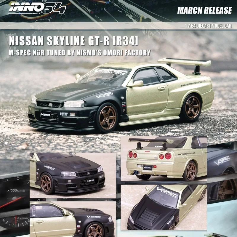 

Модели INNO64, модель автомобиля из сплава под давлением NISSAN SKYLINEGT-R R34, 1:64