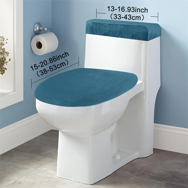 2pcs/set Elastic Toilet Seat Cover and Tank Lid Cover Soft Velvet Split Durable Toilet Dust Cover for Home Hotel Bathroom