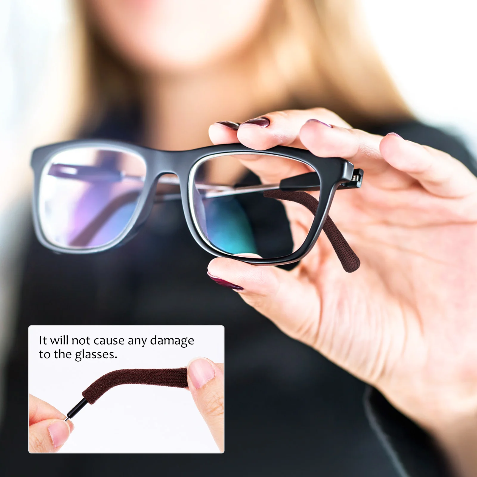

3 Pairs Coffee Knitted Cotton Temple Tip Sleeves Comfortable Anti-Slip Eyeglass Cushions Glasses Ear Grips Non Slip Eye Glasses