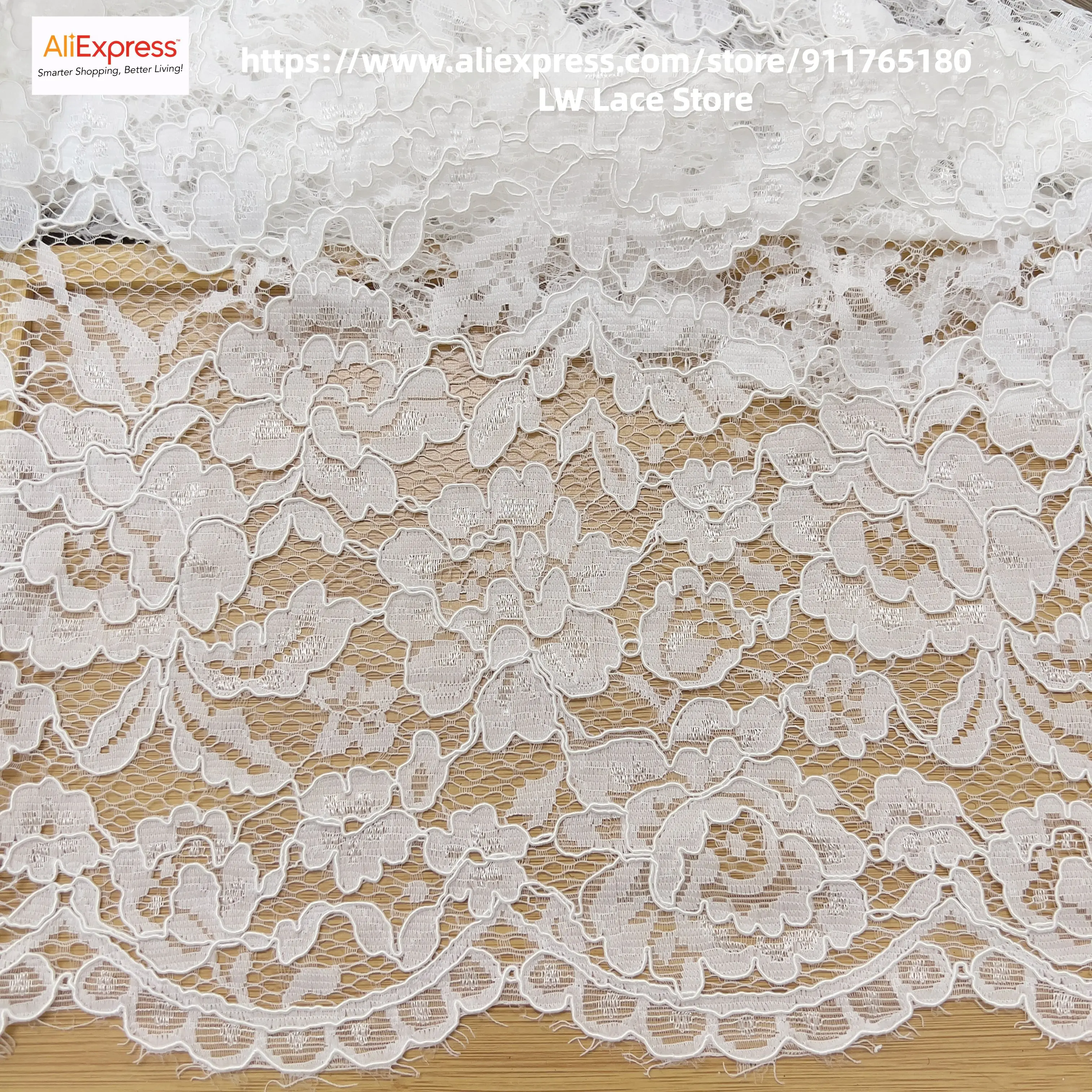 

Scallop Edge Cord Lace Fabric Off White Nylon Material Florals Lace 1.45M Wide, 1Yard Price