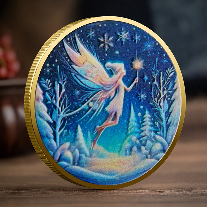 Tooth Fairy Commemorative Coin Golden Plated Snowy Night Tooth Fairy Kids Changing Teeth Collectible Coins Lucky Favors