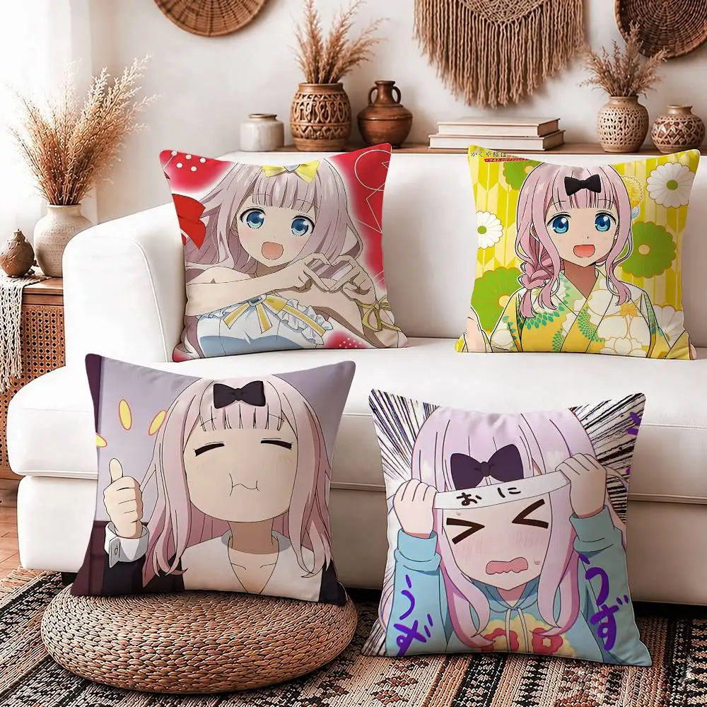 C-Chika Anime L-Love is-War Square Sofa Pillow Cover Solid Color Living Room Home Decor Cushion Case