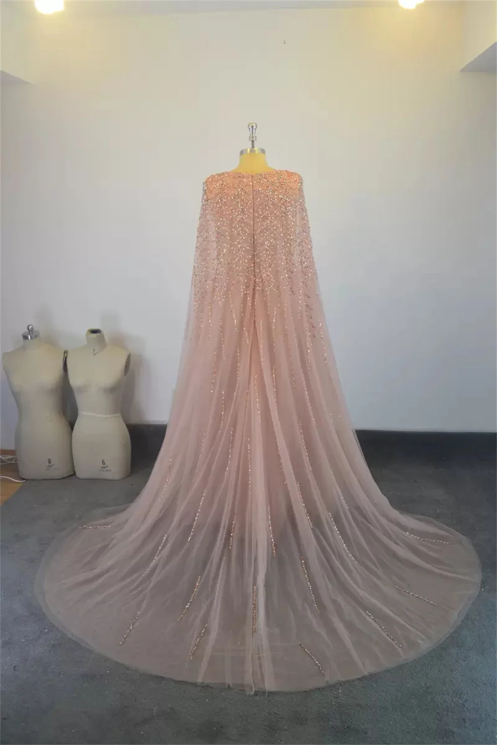 Moslims Formele Avond Party Prom Dresses Sweep / Brush Applicaties 2022 Floor-Length Dames O-hals Mouwloos Custom Made Shawl