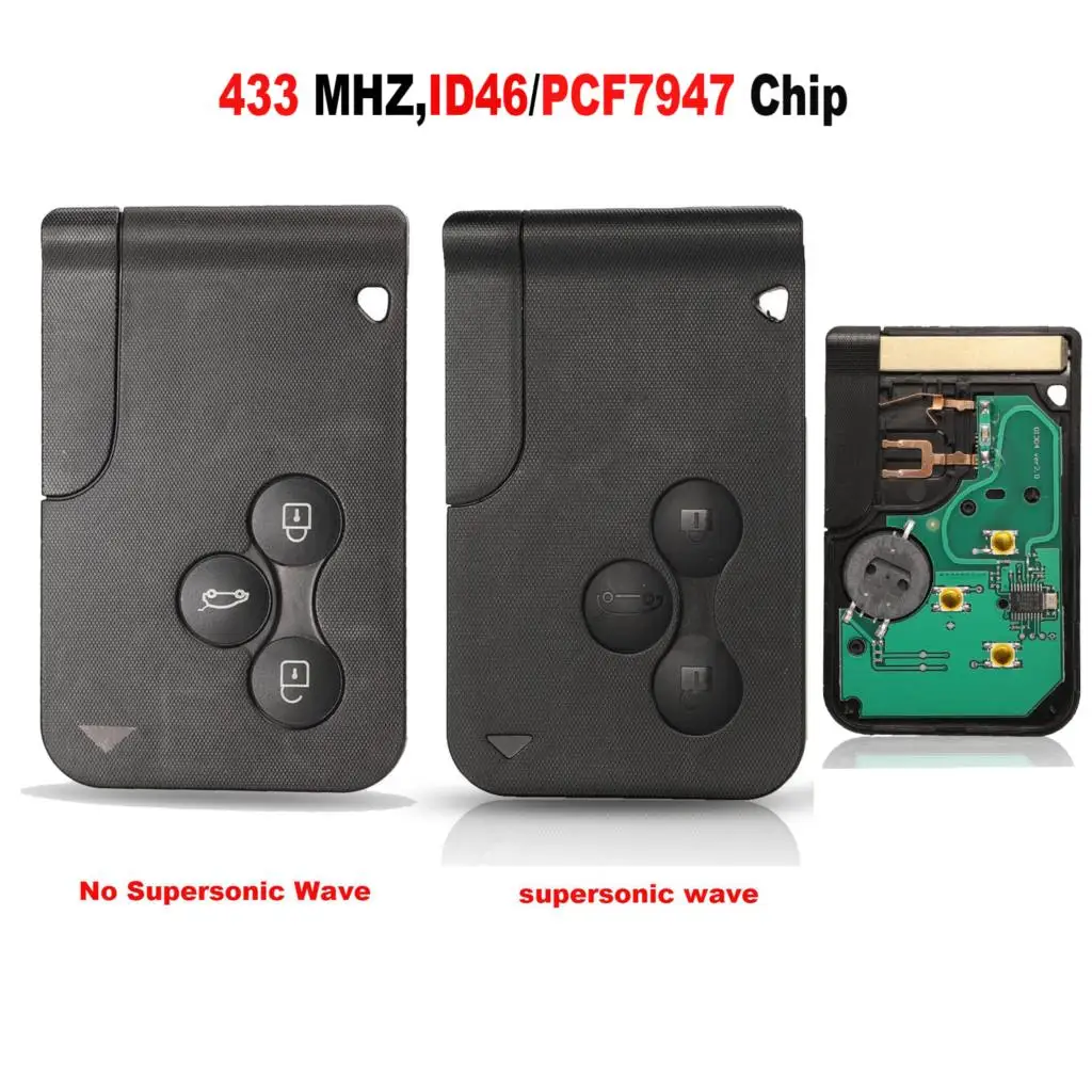 jingyuqin 3 Buttons 433Mhz ID46 PCF7947 Chip & Insert Small Blade Remote Smart Key Card For Renault Megane Scenic Grand