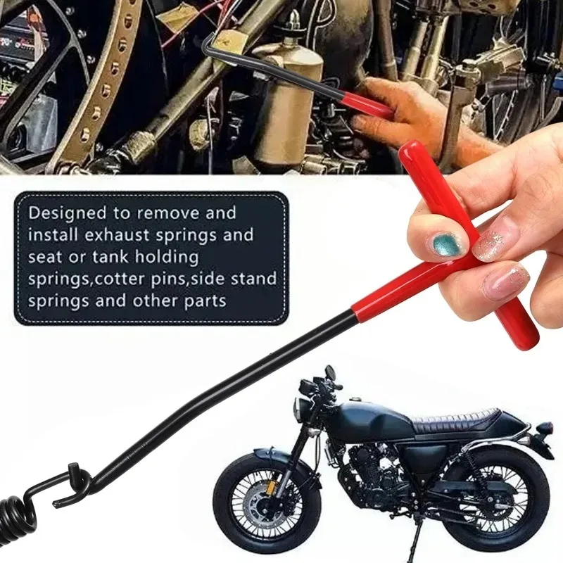 Herramienta extractora de resorte de escape roja, ganchos de resortes de escape para motocicleta, mango en T, ganchos de resorte, llave, herramientas de extracción de extractor de resorte