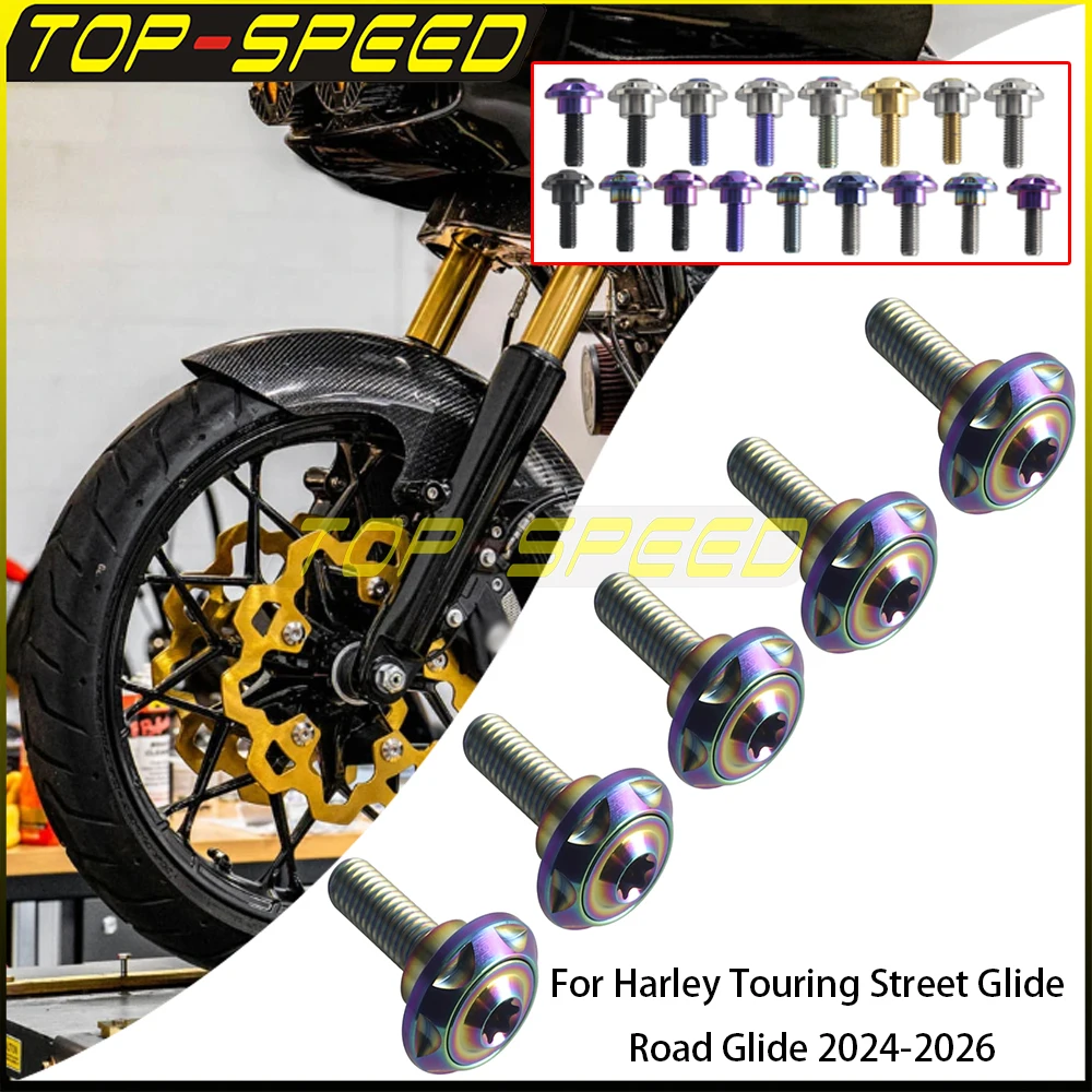 For Harley Touring FLHX FLHXU FLTRX FLTRT Street Road Glide 2024-2026 5 Pack Titanium Rotor Bolts Front Brake Mounting Haedware