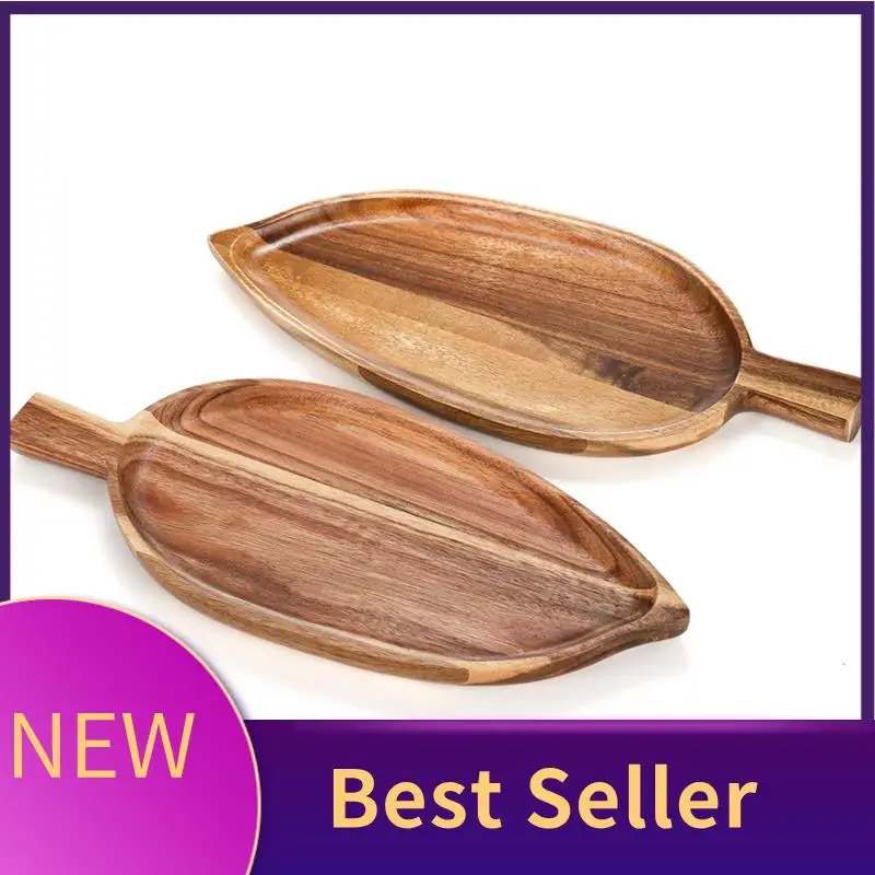 2 Pc Wood Serving Platters,13 Inch X 5.5 Inch Leaf Shaped Food Serving Trays For Entertaining,Small Cheese Platter Board Durable