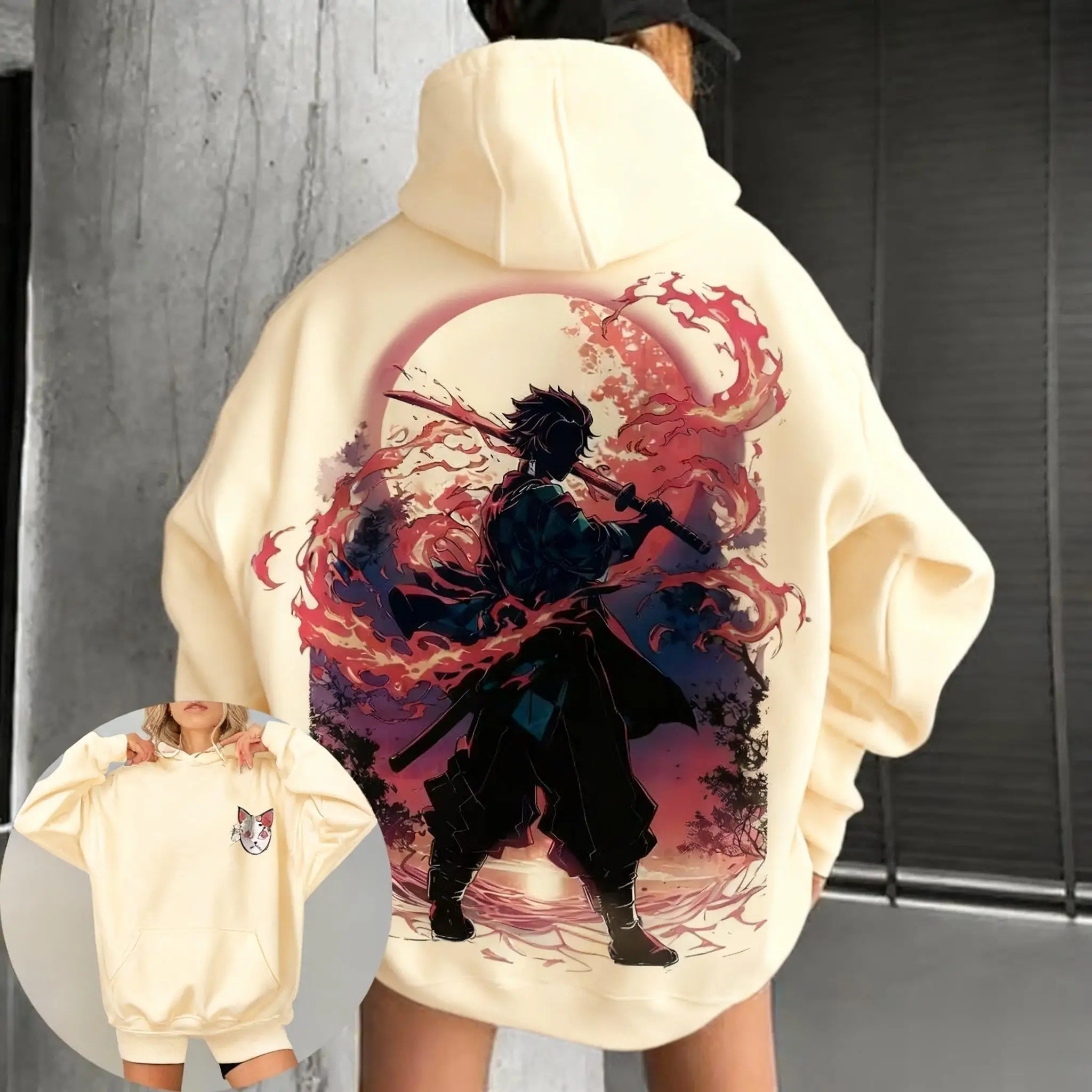 

Unisex Vintage Oversized Anime Demon Slayer Hoodie Men Women Sweatshirt Pullover Streetwear Casual Y2k Clothes Autumn Winter New