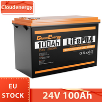 Cloudenergy 24V 100Ah LiFePO4 Battery Pack 2560Wh Energy 6000+ Cycles Built-in 100A BMS Support in Series/Parallel  RV Off-Grid