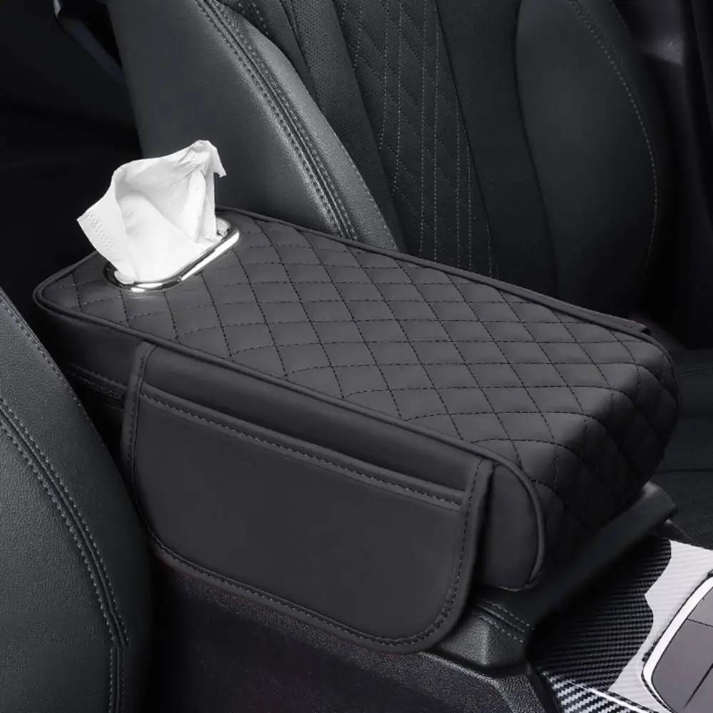 Durable Universal Car Armrest 3in1 Multifunctional Elbow Heightening Pads Plaid Embroidery Memory Cotton Core Car Ornament