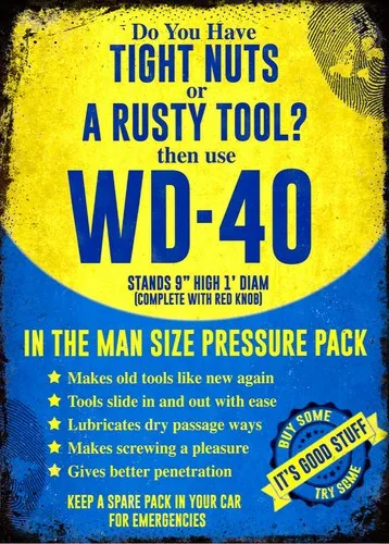 Vintage Retro WD40 Spray Garage Tool Mechanic Motor Garden Metal Tin Plaque Sign