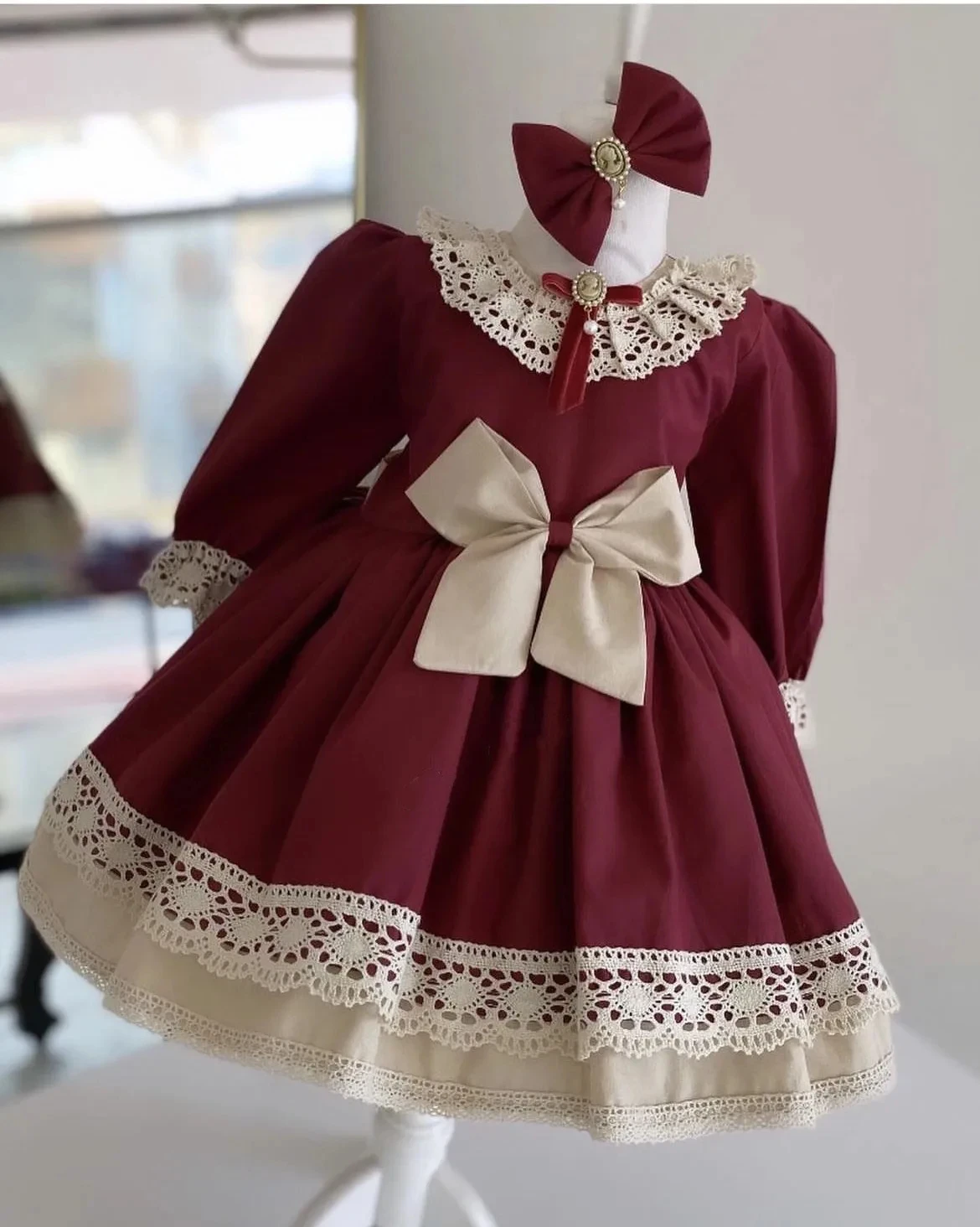 

0-12Y Baby Girl Summer Burgandy Turkish Vintage Princess Dress for Birthday Holiday Easter Photography Eid