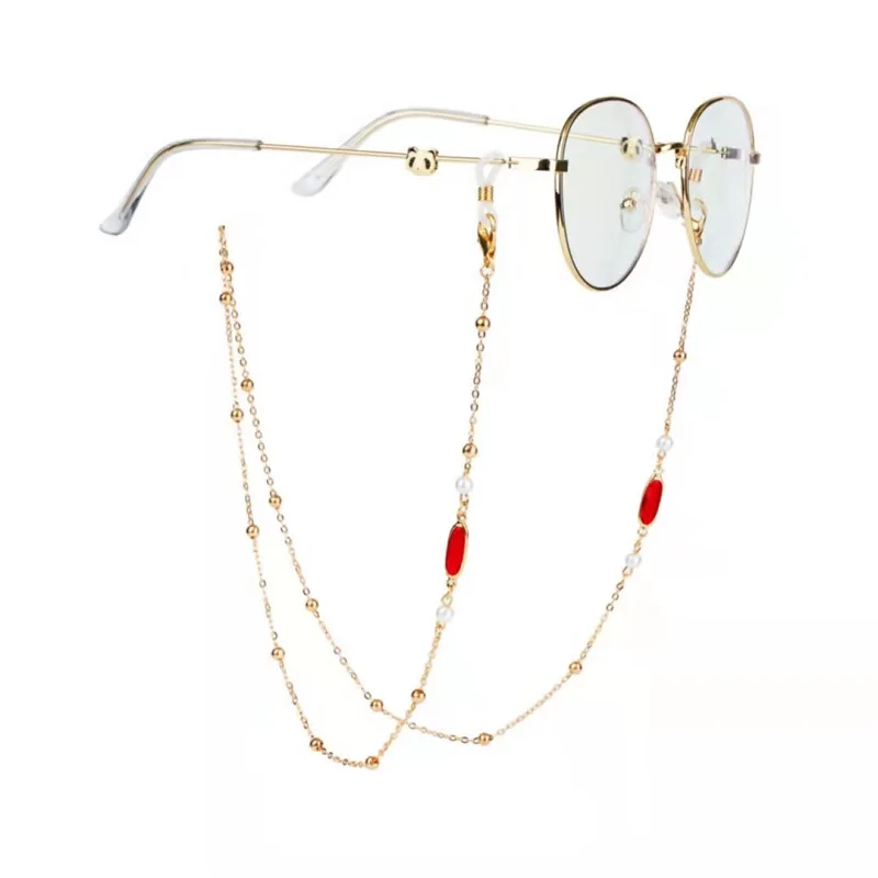 Eyeglass Chain Color Crystal Bar Charm Pearl Beaded Chain Eyewear Holder Strap Sunglass Retainer Women Necklace