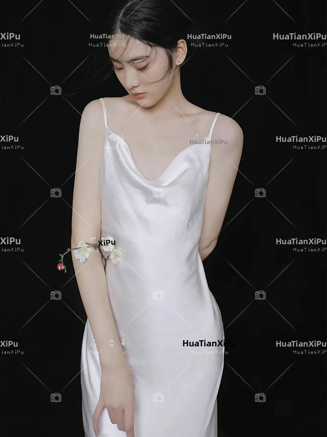 

Elegant White Strapless Dress Studio Portrait Fashion Photography Clothing Minimalist High-End Style Personal Image Artwork