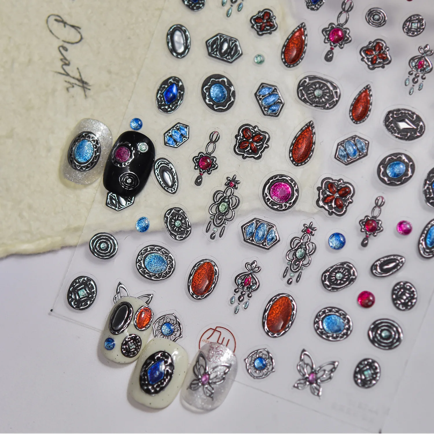 Hot Stamping Nail Stickers Luxury Exquisite Style Metal Gemstone Nail 3D Decorations Stickers Self Adhesive Manicure Decals DIY