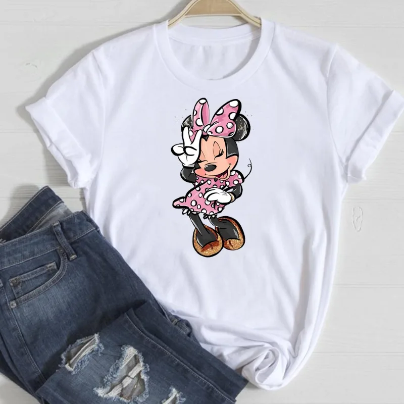 

Minnie Mouse Female Print T-Shirt Short Sleeve Casual Top for Summer & Spring Disney Women's Clothing Y2k Harajuku Trend T-Shirt