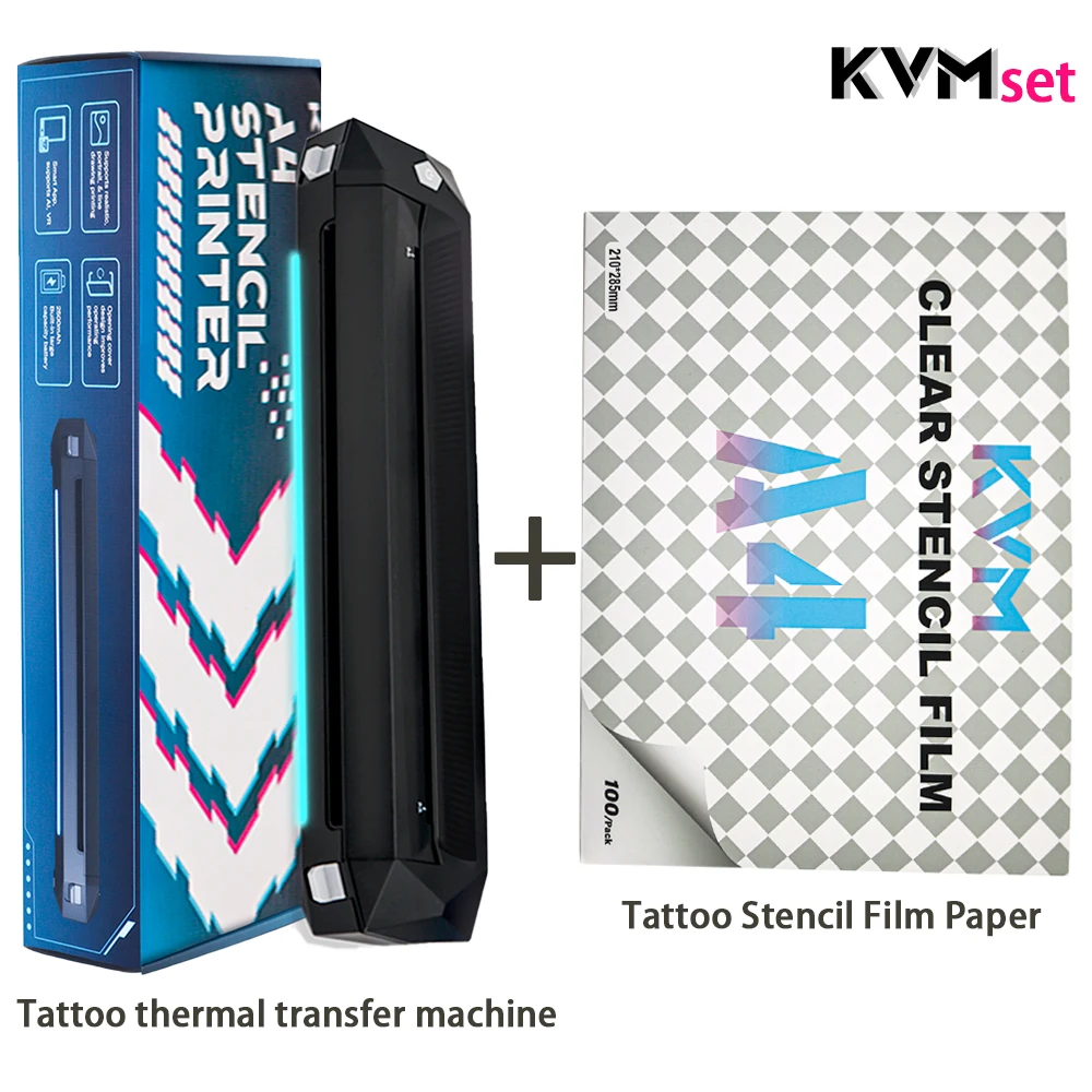 مجموعة آلة طابعة نقل الوشم الحرارية المحمولة KVM مع ورق نقل الوشم أو ورق نقل الوشم الشفاف بحجم A4 #1