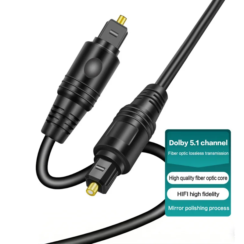 Set of 2 Digital Fiber Optic Audio Cable Toslink SPDIF for Home Theatre Sound System, TV DVD Projector, 1/2/3/5/10m
