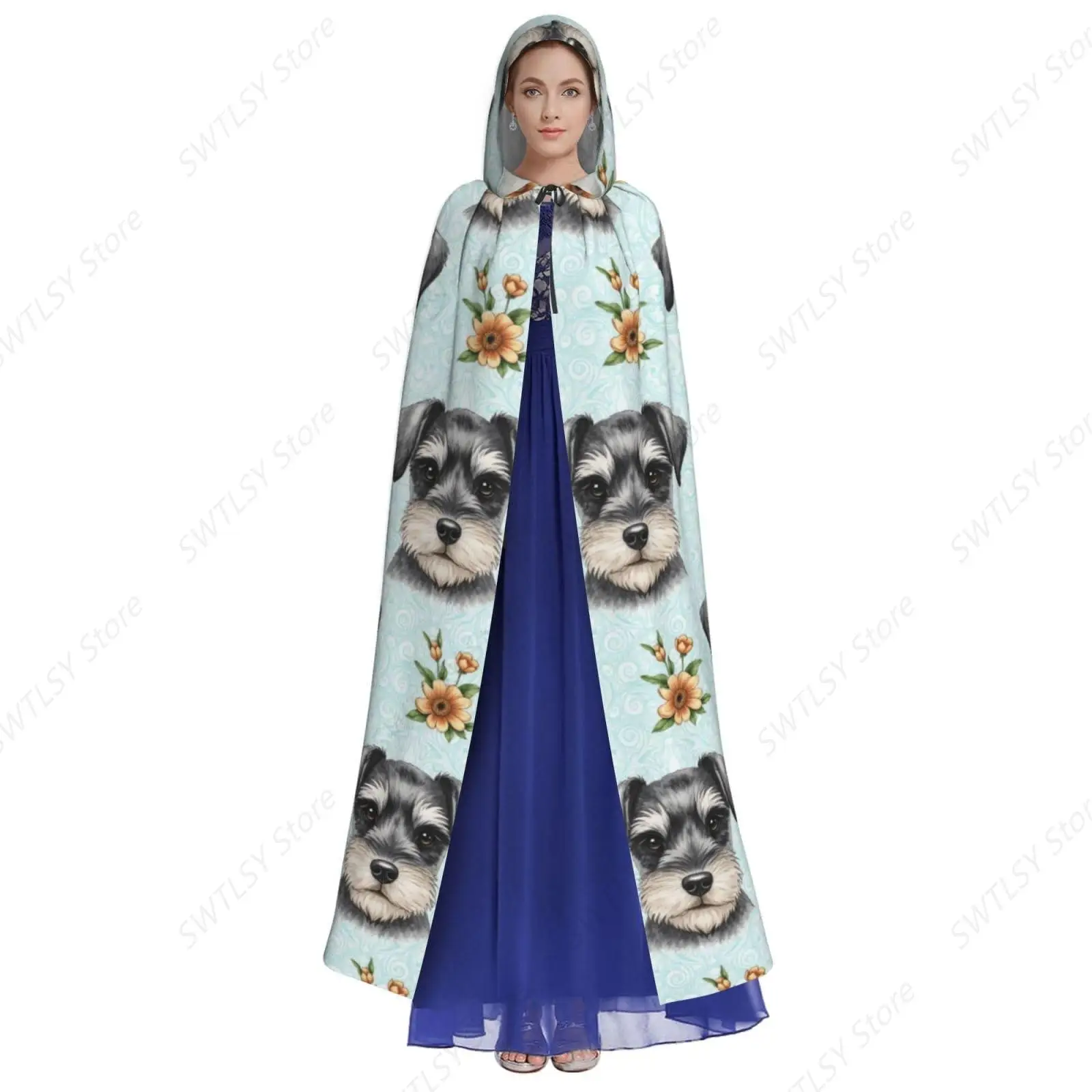 Women Men Schnauzer Cute Dog Art Hooded Cloak Cape for Halloween Christmas Cosplay Costumes Compatible