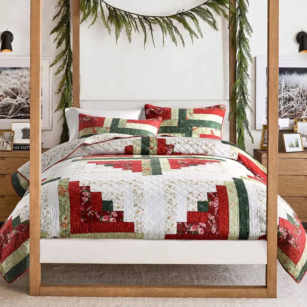 Classic Patchwork Cotton Quilt Set King Size 3PCS CHAUSUB Summer Quilted Coverlet Bedspread Christmas Comforter