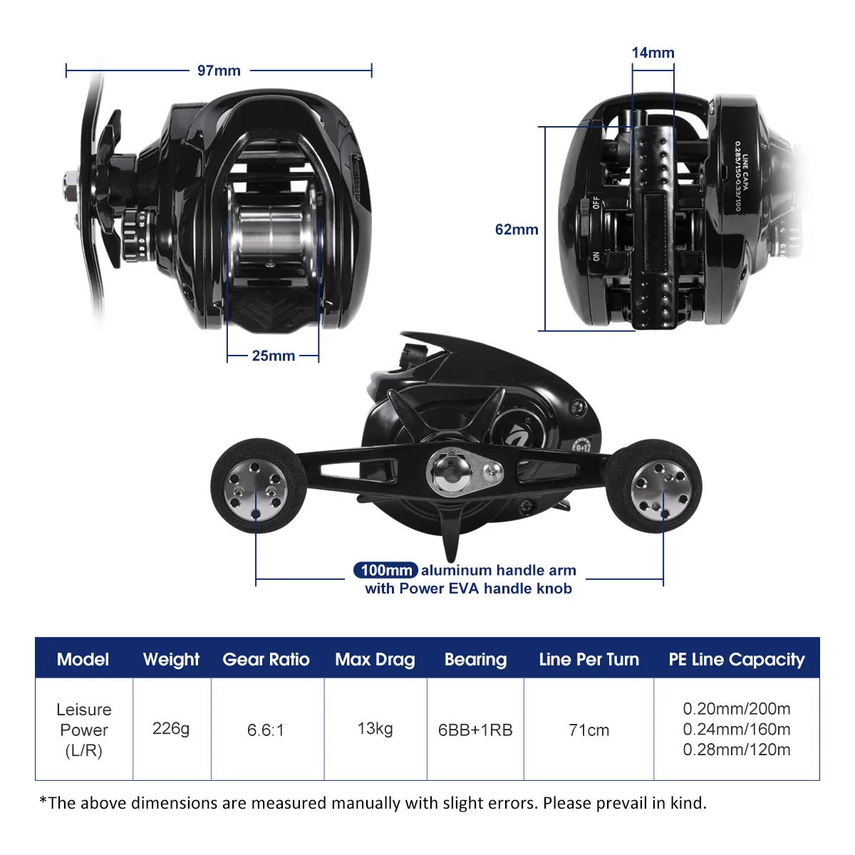 Noeby Predator Baitcasting Reel Low Profile 6.6:1 Gear Ratio Max Drag 13kg Aluminum Spool Star Drag Brass Gear Fishing Coil